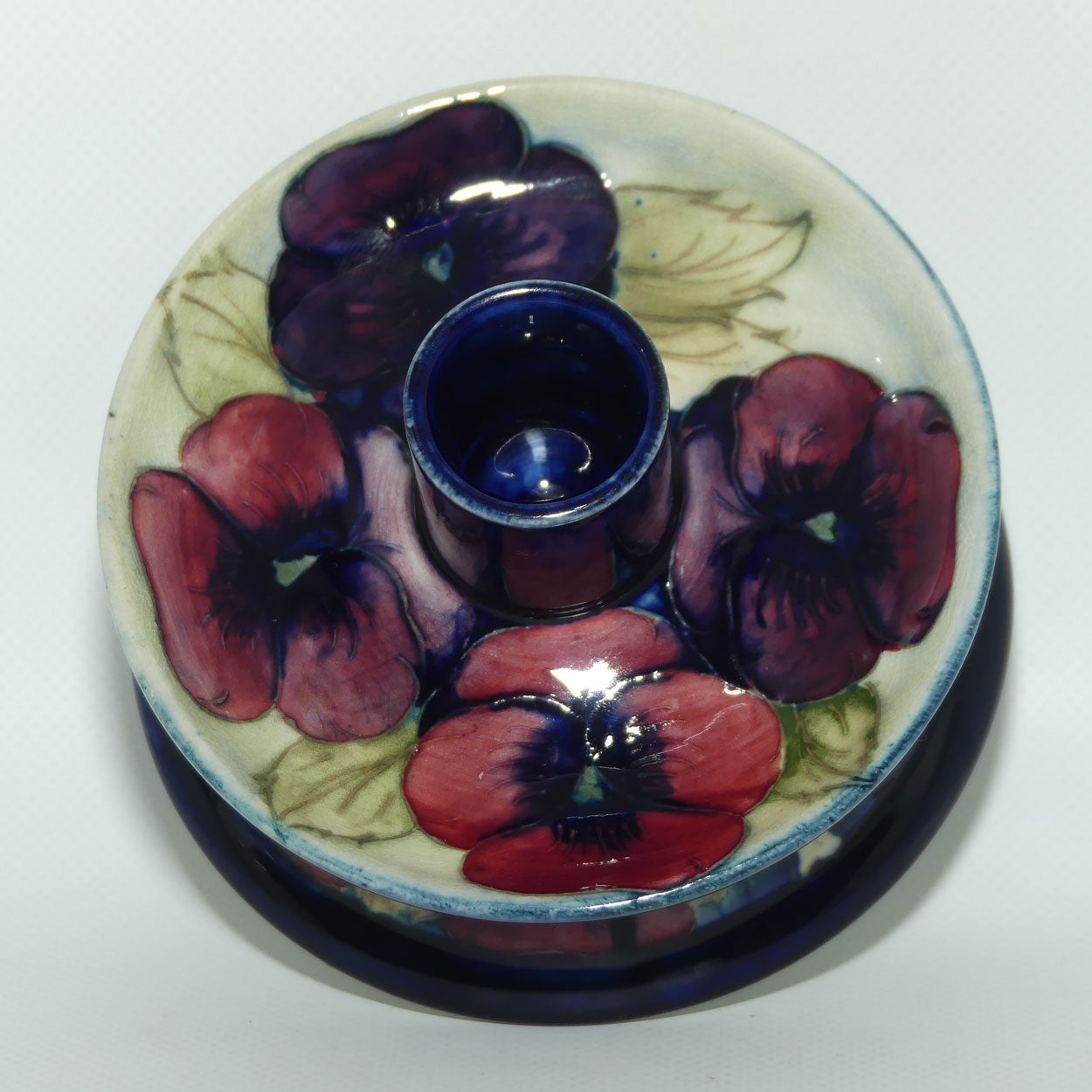 William Moorcroft Pansy on White Art Deco platform candleholder | Shape 255