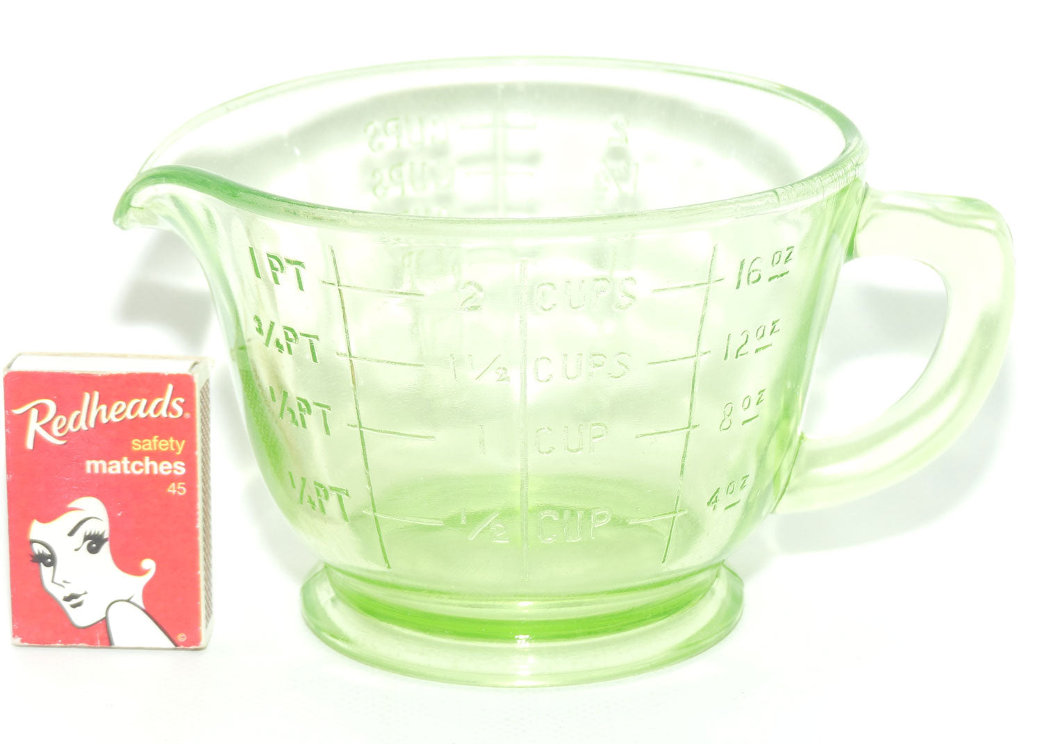 Green Glass | Uranium Glass 2 Cup measure wide Measuring Jug | 9.5cm tall | #1