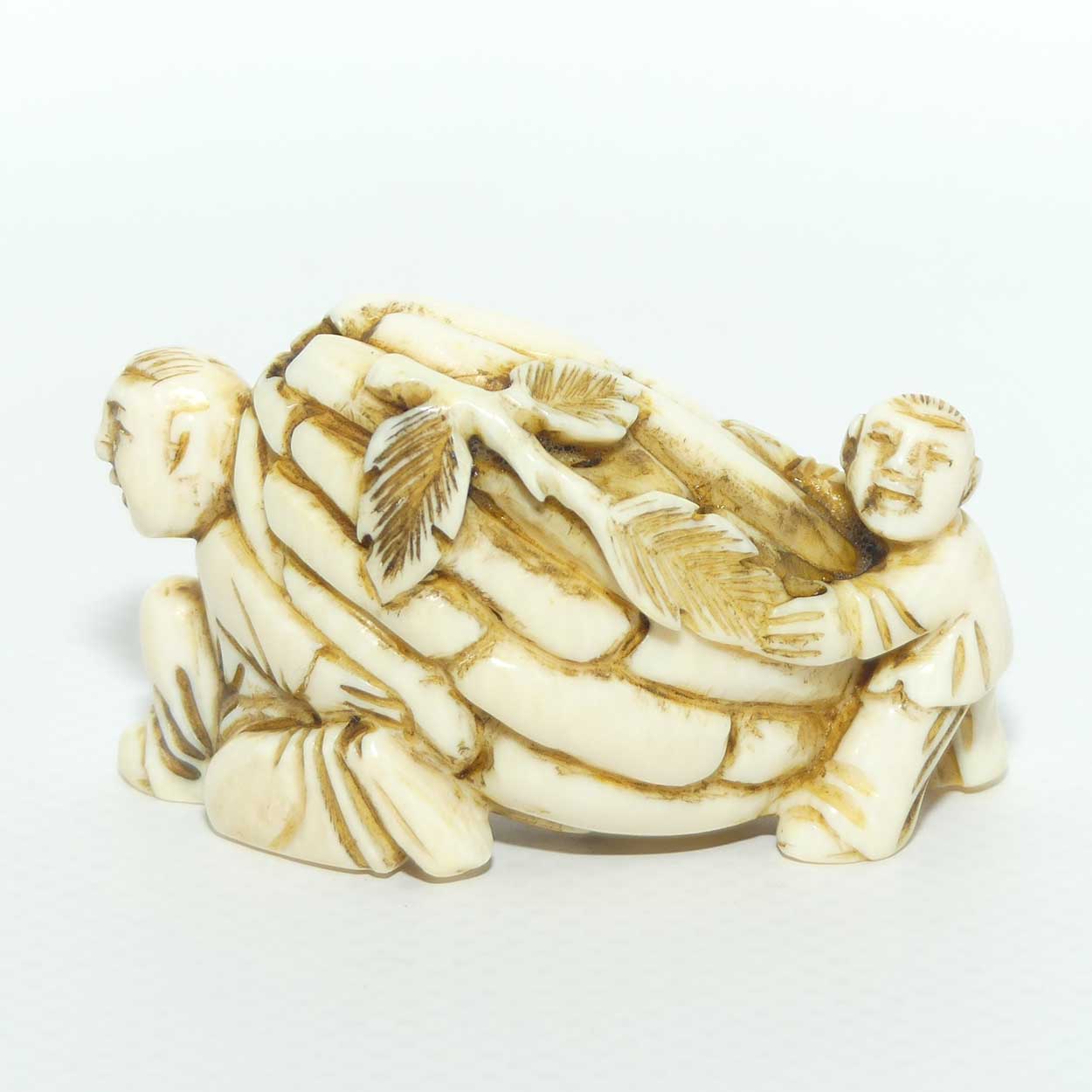 Japanese Carved Ivory Netsuke or Okimono | Two Men Carrying