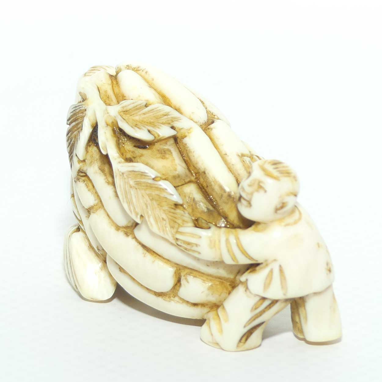 Japanese Carved Ivory Netsuke or Okimono | Two Men Carrying