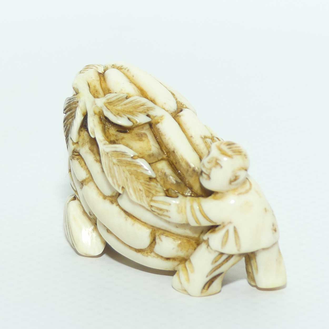 Japanese Carved Ivory Netsuke or Okimono | Two Men Carrying