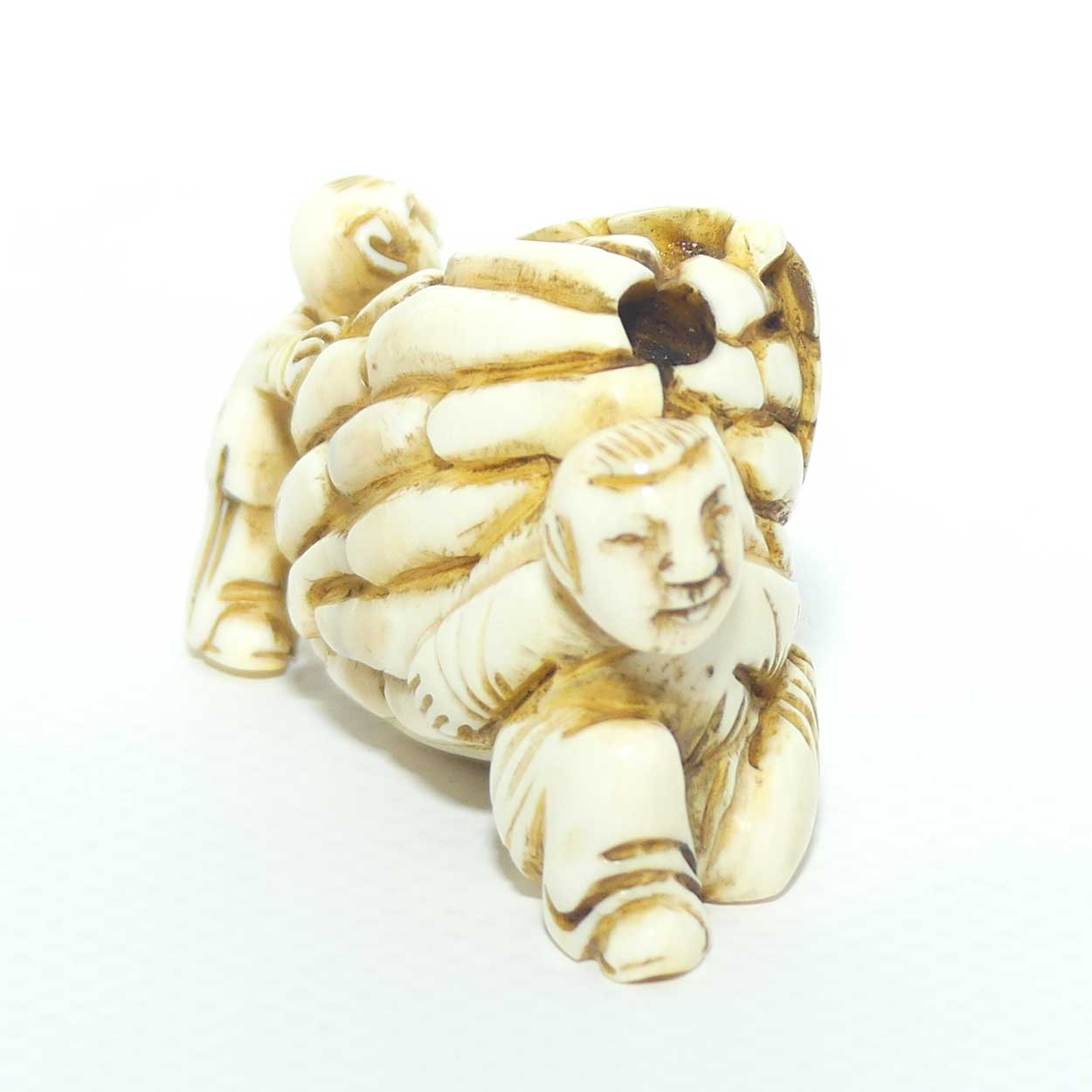 Japanese Carved Ivory Netsuke or Okimono | Two Men Carrying