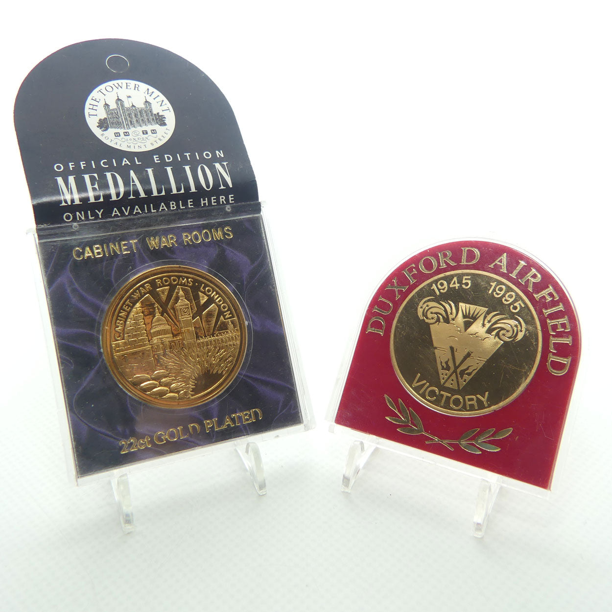 2 World War Two theme medallions | Duxford Airfield and Cabinet War Rooms | Churchill
