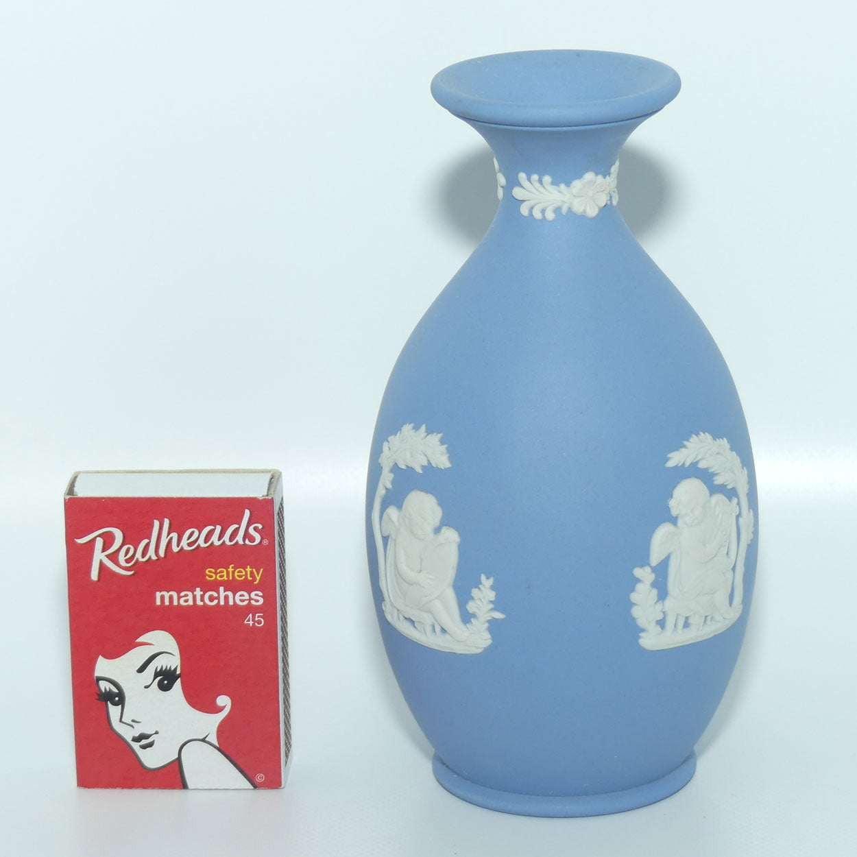 Wedgwood Jasper | White on Pale Blue | Ovoid body vase | 2 Cherubs | Farmer Couple