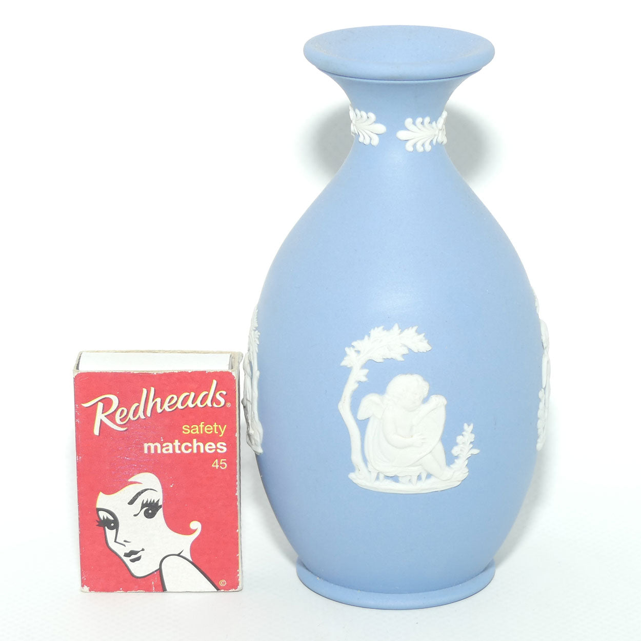 Wedgwood Jasper | White on Pale Blue | Ovoid body vase | 2 Cherubs | Farmer Couple