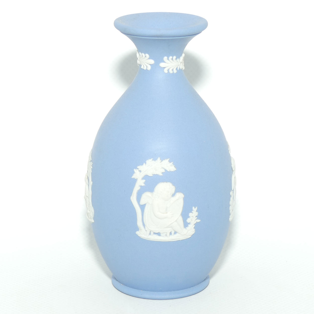 Wedgwood Jasper | White on Pale Blue | Ovoid body vase | 2 Cherubs | Farmer Couple