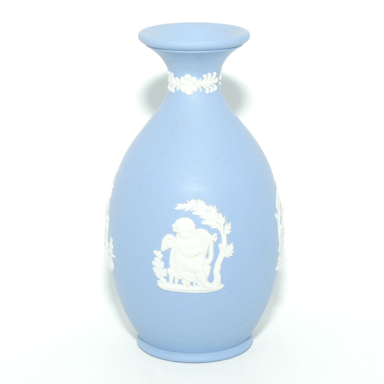 Wedgwood Jasper | White on Pale Blue | Ovoid body vase | 2 Cherubs | Farmer Couple