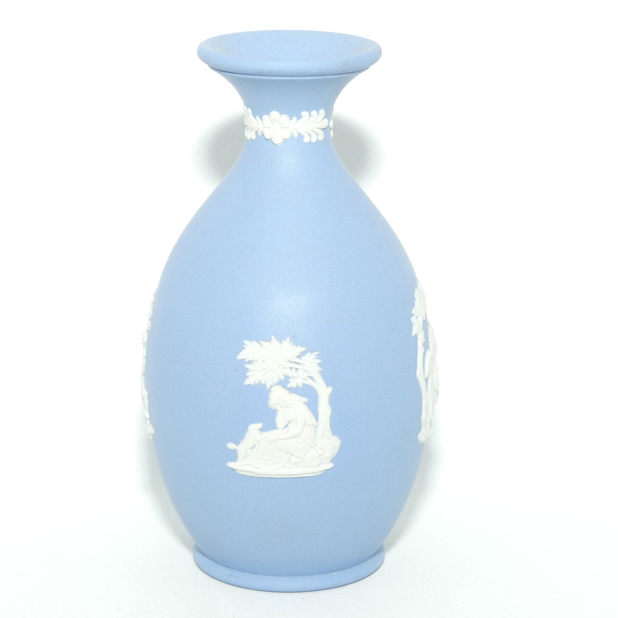 Wedgwood Jasper | White on Pale Blue | Ovoid body vase | 2 Cherubs | Farmer Couple