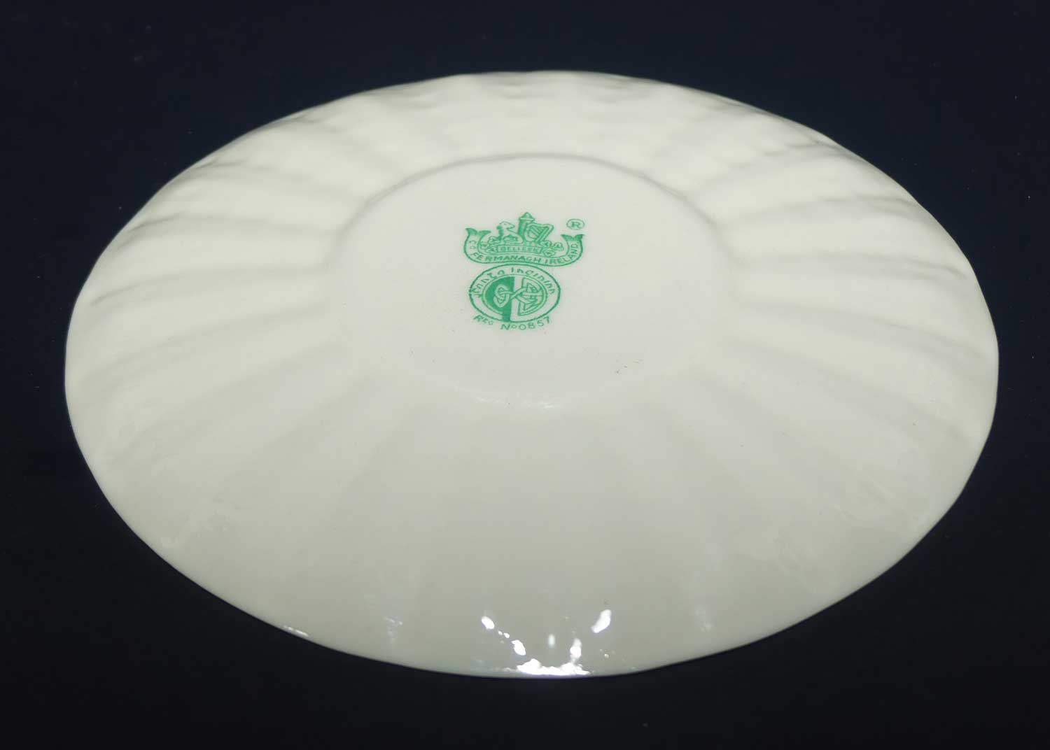Belleek Neptune pattern tea saucer | Cream with Lustre | 2nd Green mark