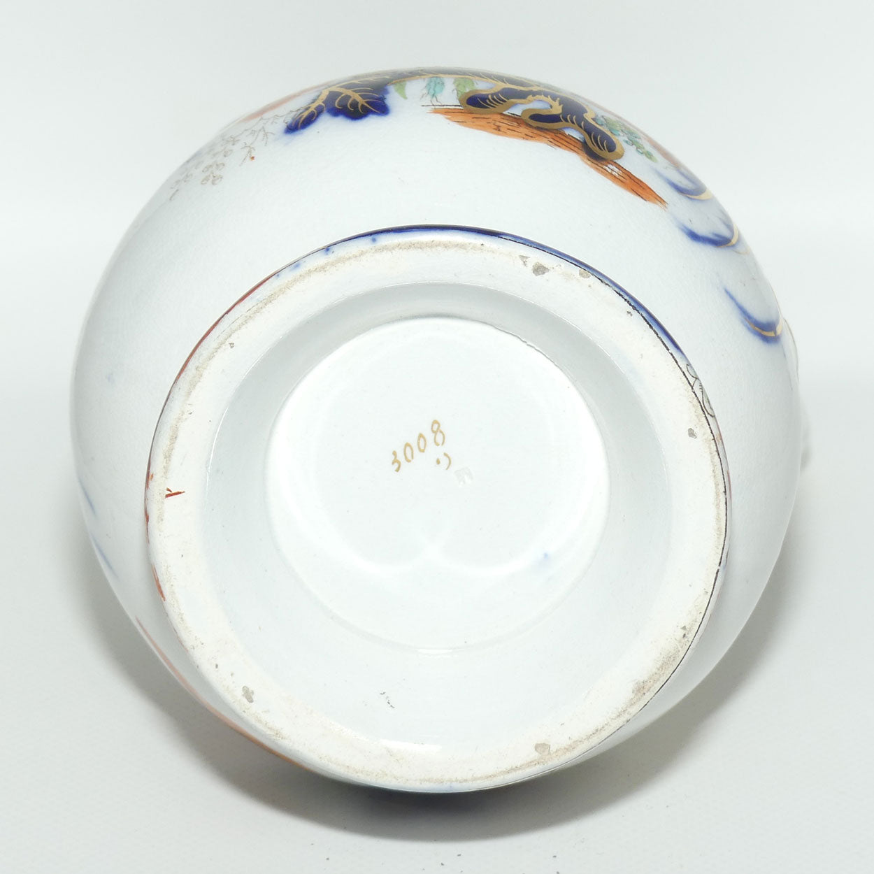 Antique English Staffordshire Imari Chinoiserie Style Pitcher with Hinged Pewter Cover