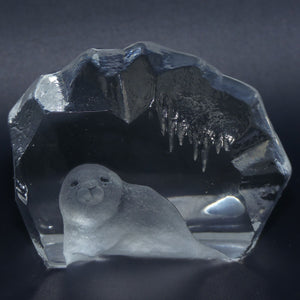 Mats Jonasson Sweden Crystal | 33150 Baby Seal Plaque paperweight