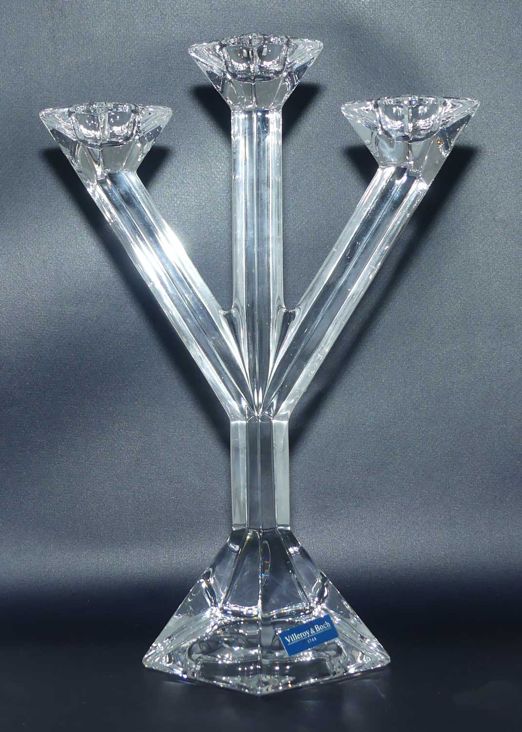 Villeroy & Boch Crystal Pisa pattern 3 branch candleabrum | boxed