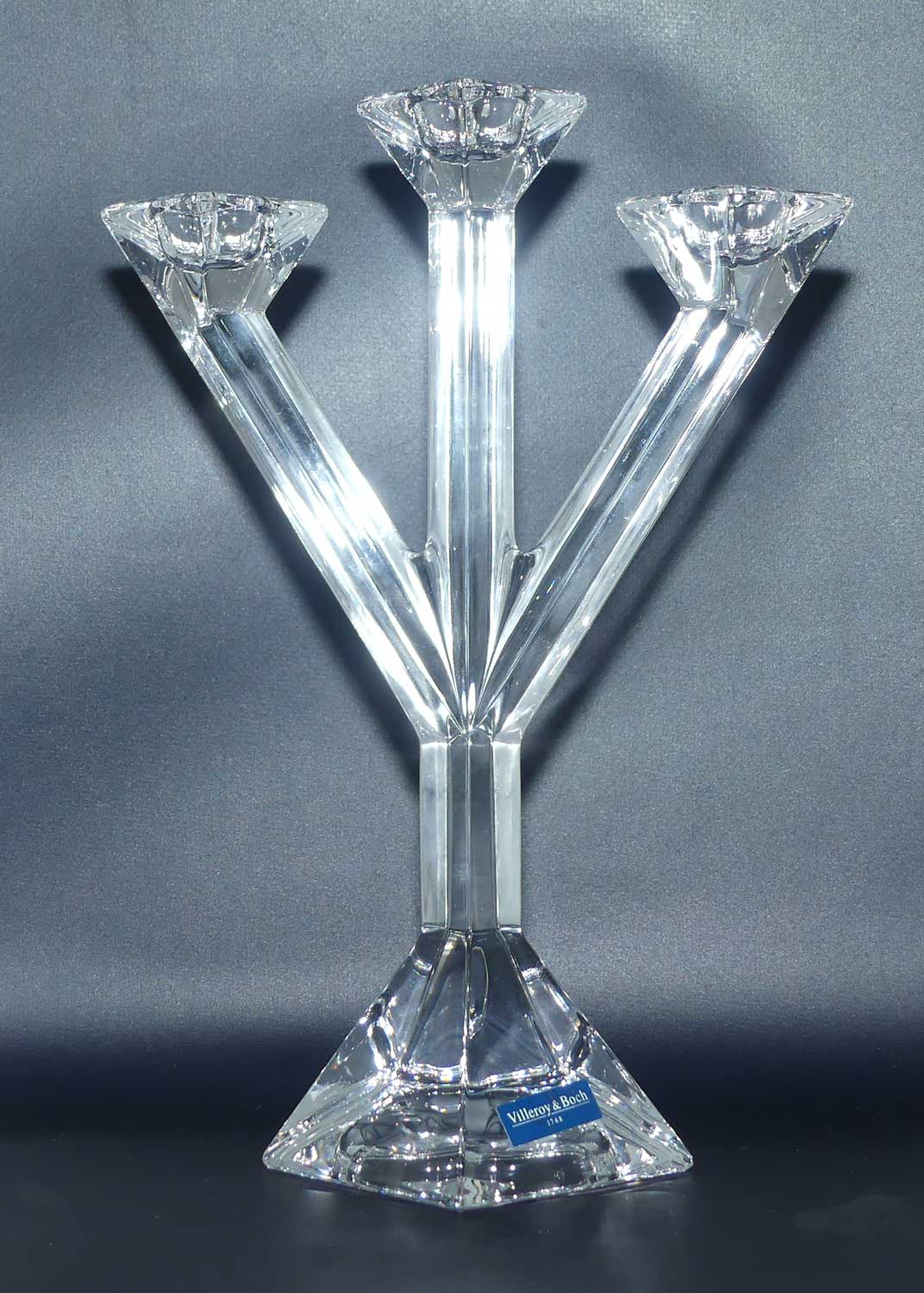 Villeroy & Boch Crystal Pisa pattern 3 branch candleabrum | boxed