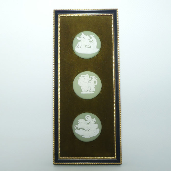 Wedgwood Jasper | White on Sage | Collection of 3 medallions framed on Velvet