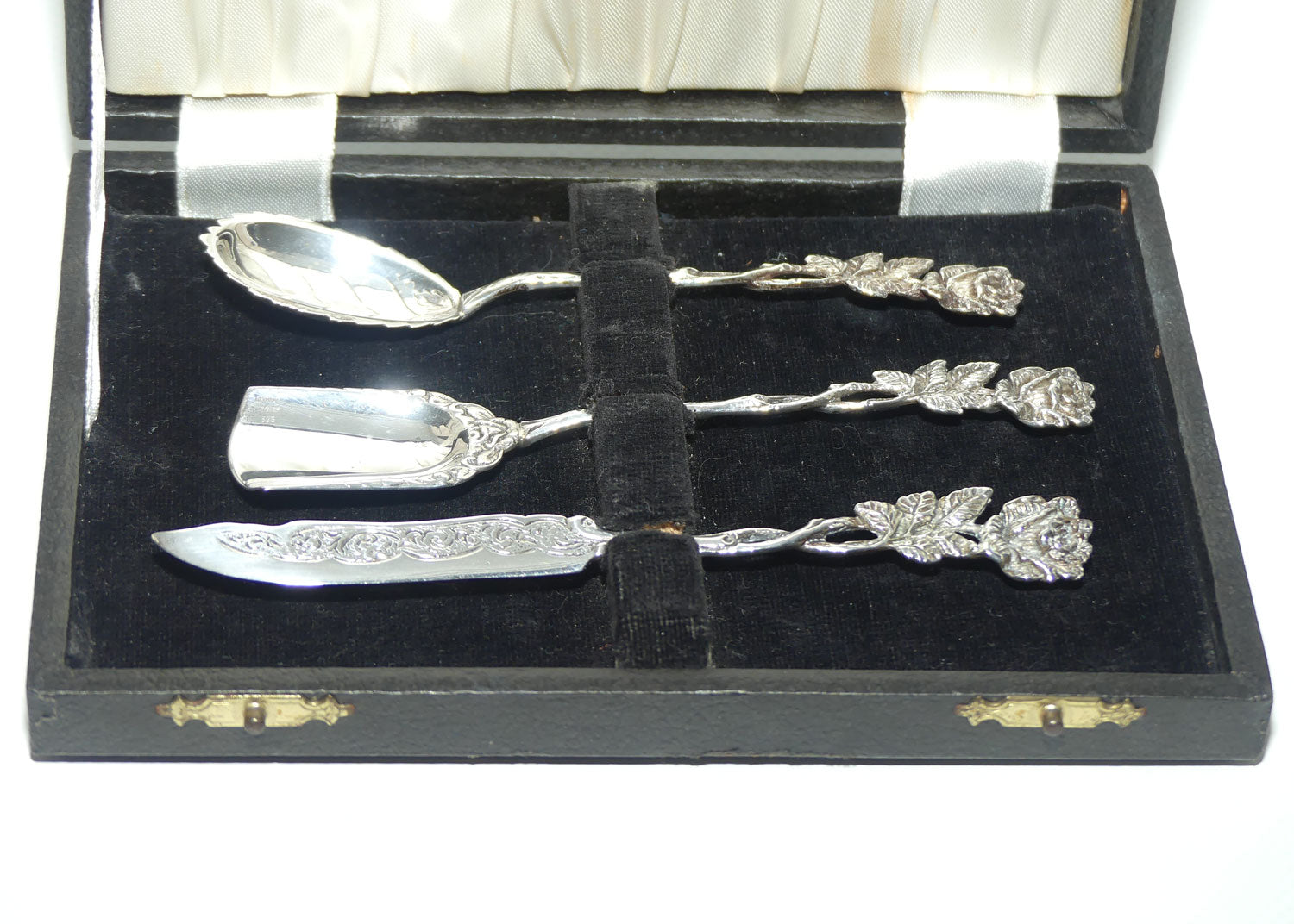 835 Silver | German Silver | Hildesheim Rose 3 piece jam set | boxed