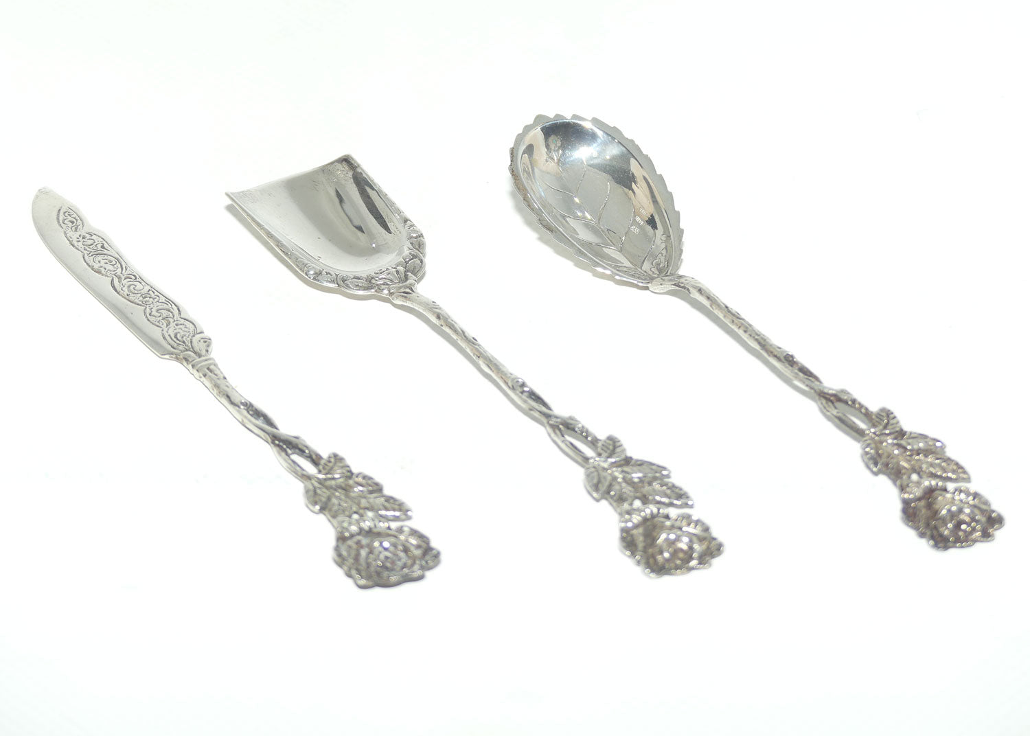835 Silver | German Silver | Hildesheim Rose 3 piece jam set | boxed