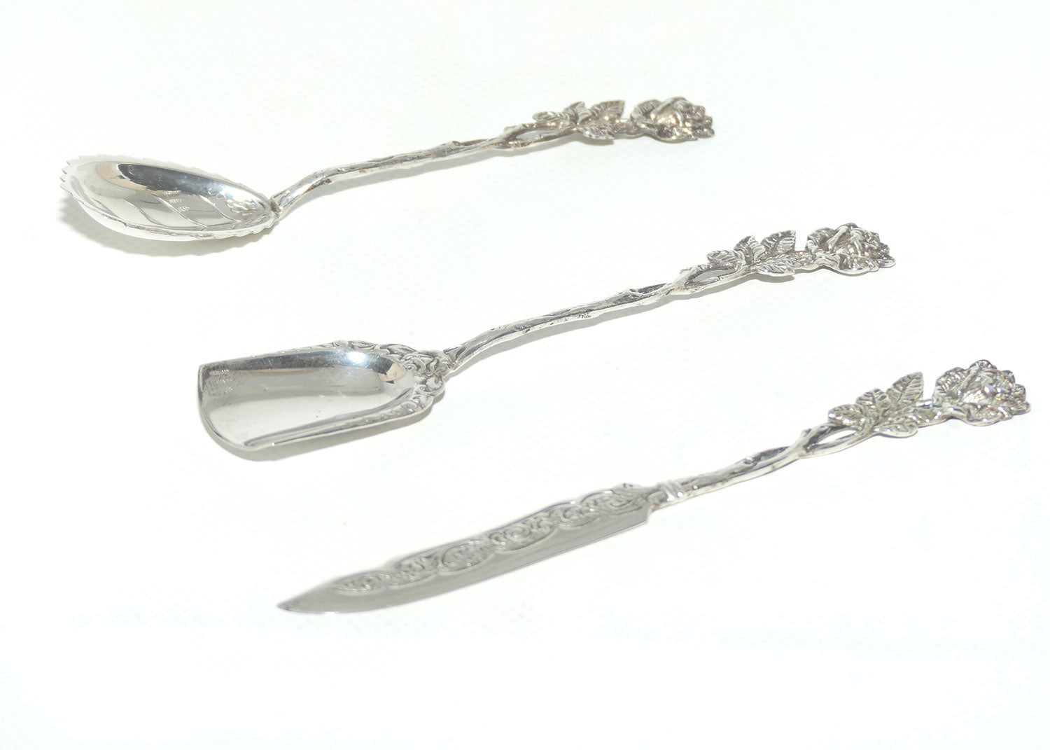 835 Silver | German Silver | Hildesheim Rose 3 piece jam set | boxed
