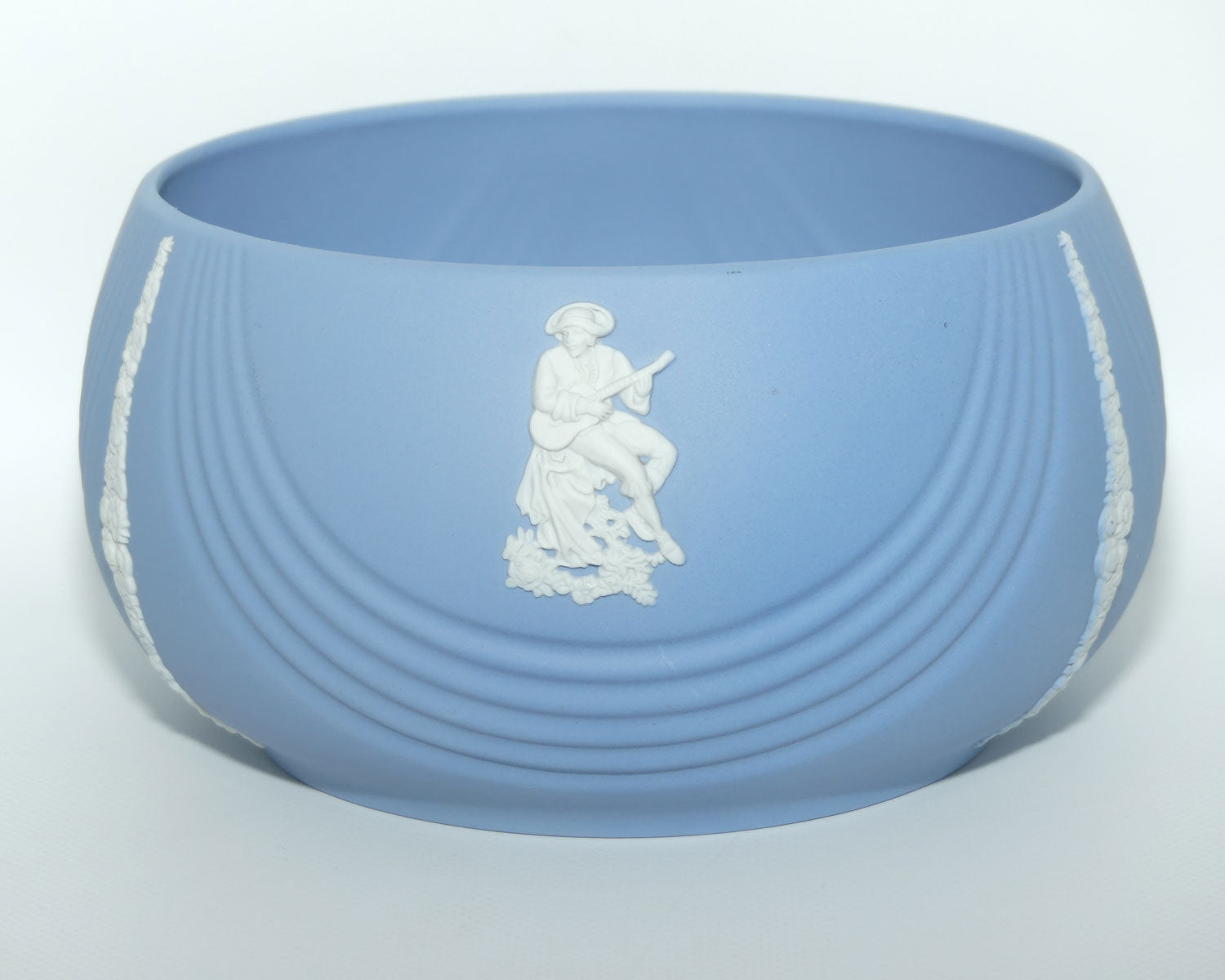 Wedgwood Jasper | White on Pale Blue bowl | 3 Cameo Scenes | Curved design | 22cm diam