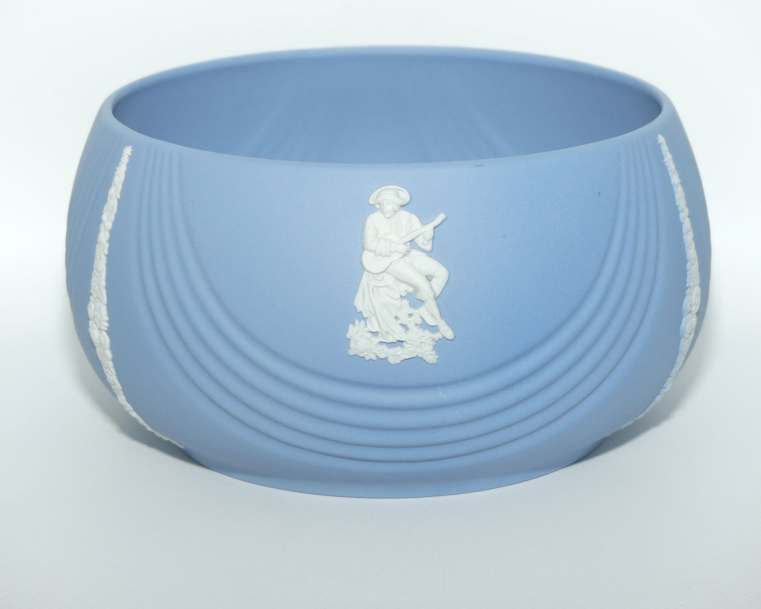 Wedgwood Jasper | White on Pale Blue bowl | 3 Cameo Scenes | Curved design | 22cm diam