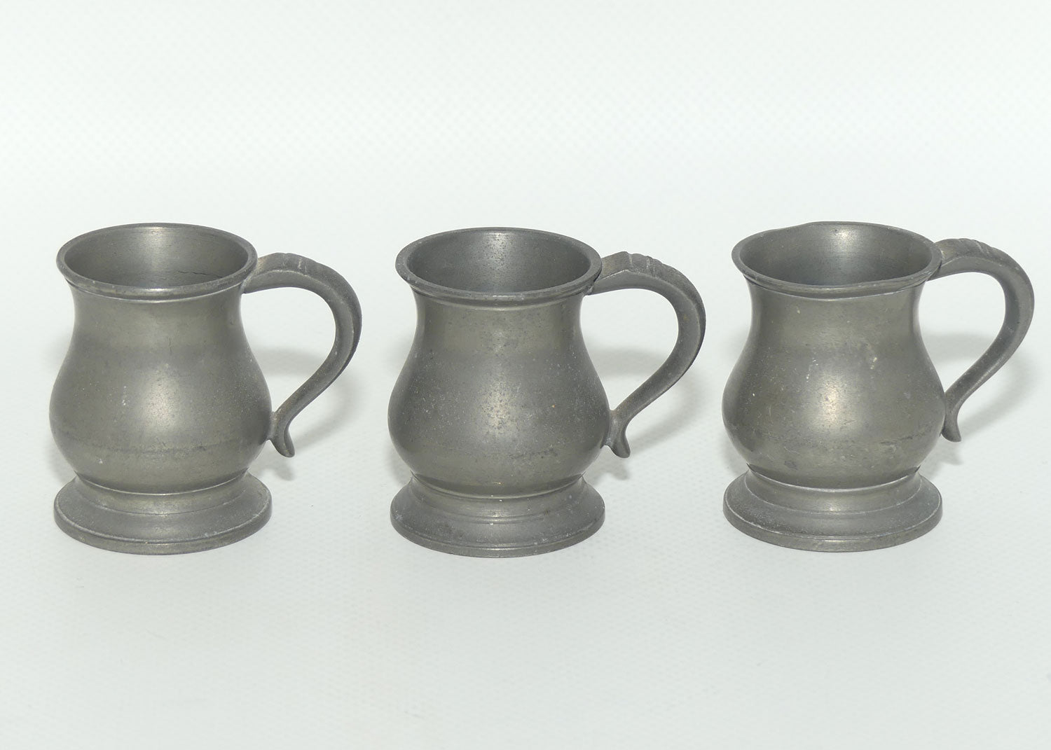 collection of 3 English miniature Pewter tankards | nip measures