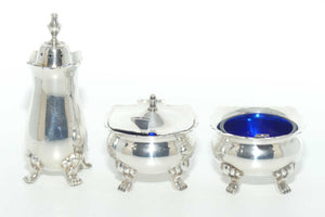 Silver Plated Lion paw foot cruet set | Blue Glass Liners