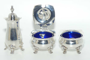 Silver Plated Lion paw foot cruet set | Blue Glass Liners