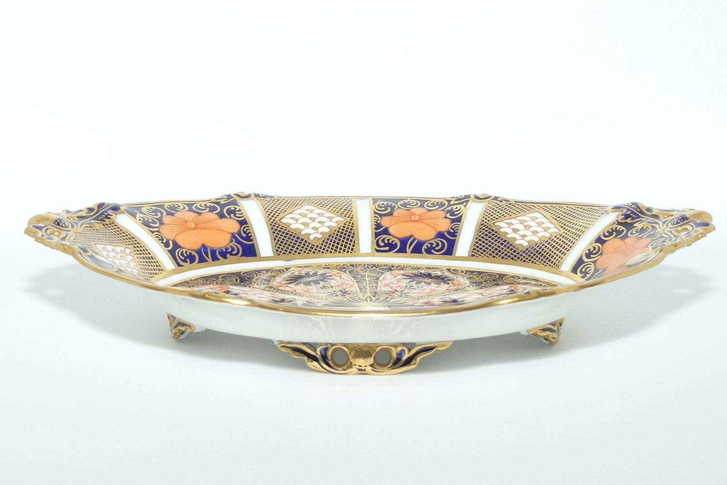 Royal Crown Derby Old Imari 1128 oval handled bowl with 4 tiny feet | c.1932