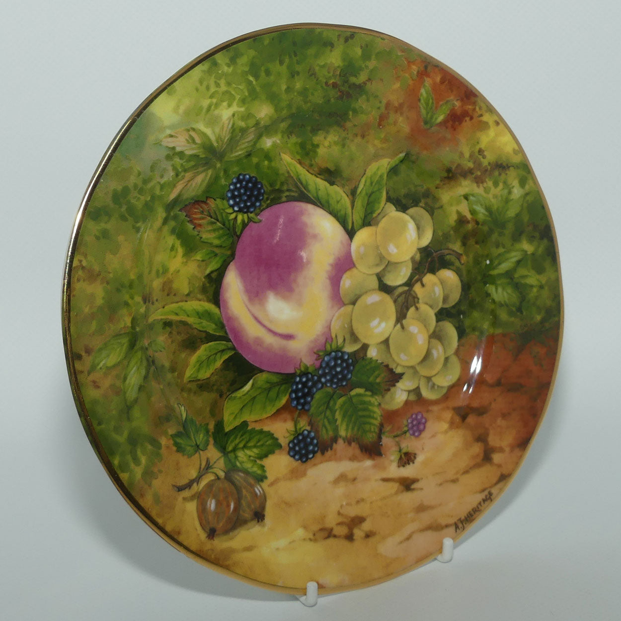 Fruits of Eden Bone China plate #4 | Peach, Grapes and Blackberries by AJ Heritage