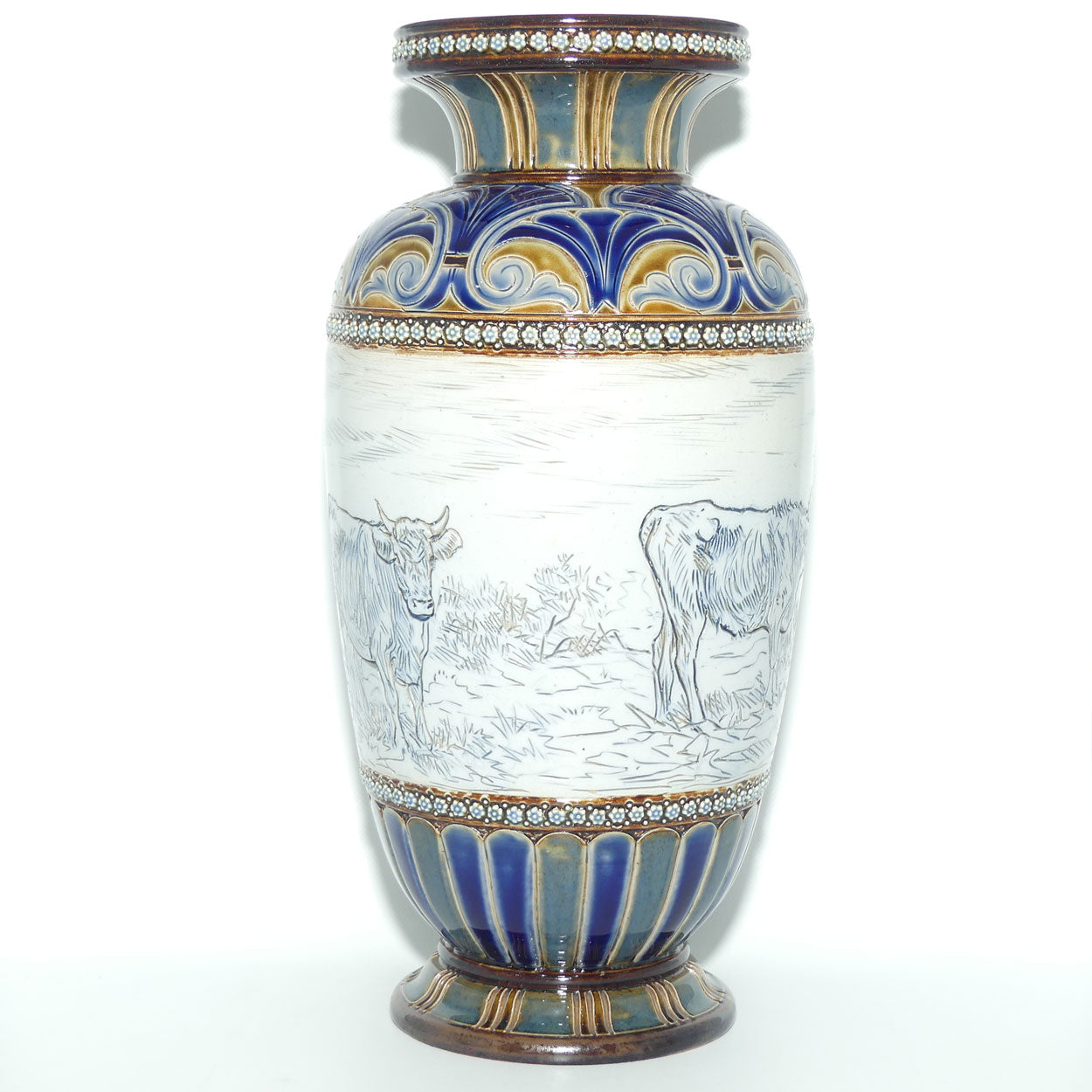 Doulton Lambeth Hannah Barlow stoneware vase depicting 4 cattle