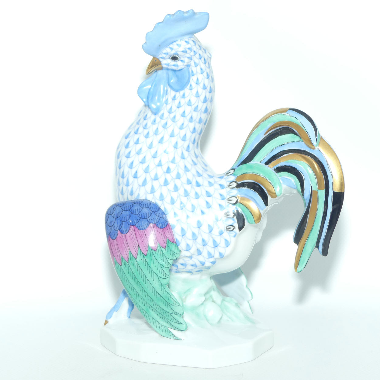 Herend Hungary figure 5014 | Blue Fishnet Rooster | 23.5cm tall