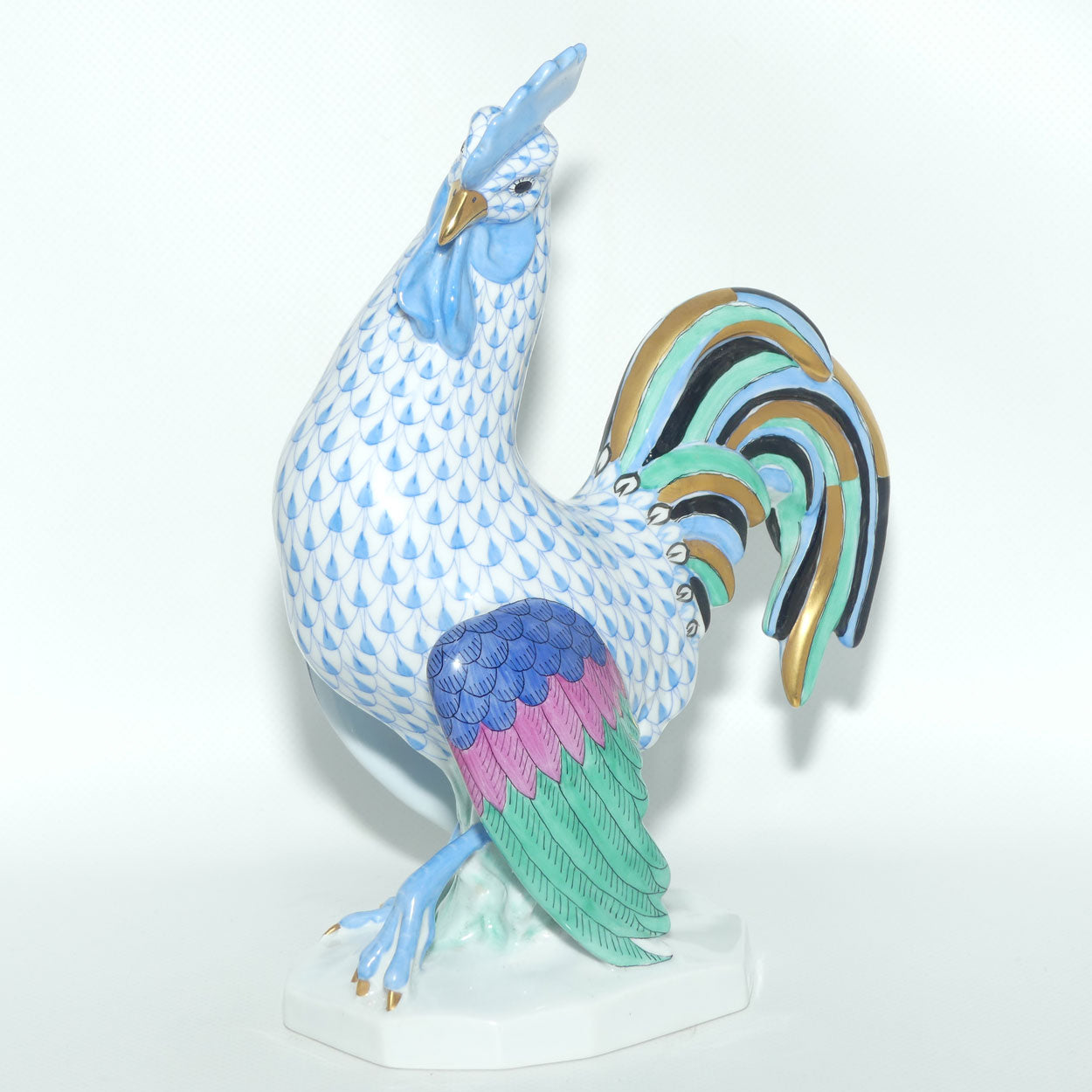 Herend Hungary figure 5014 | Blue Fishnet Rooster | 23.5cm tall