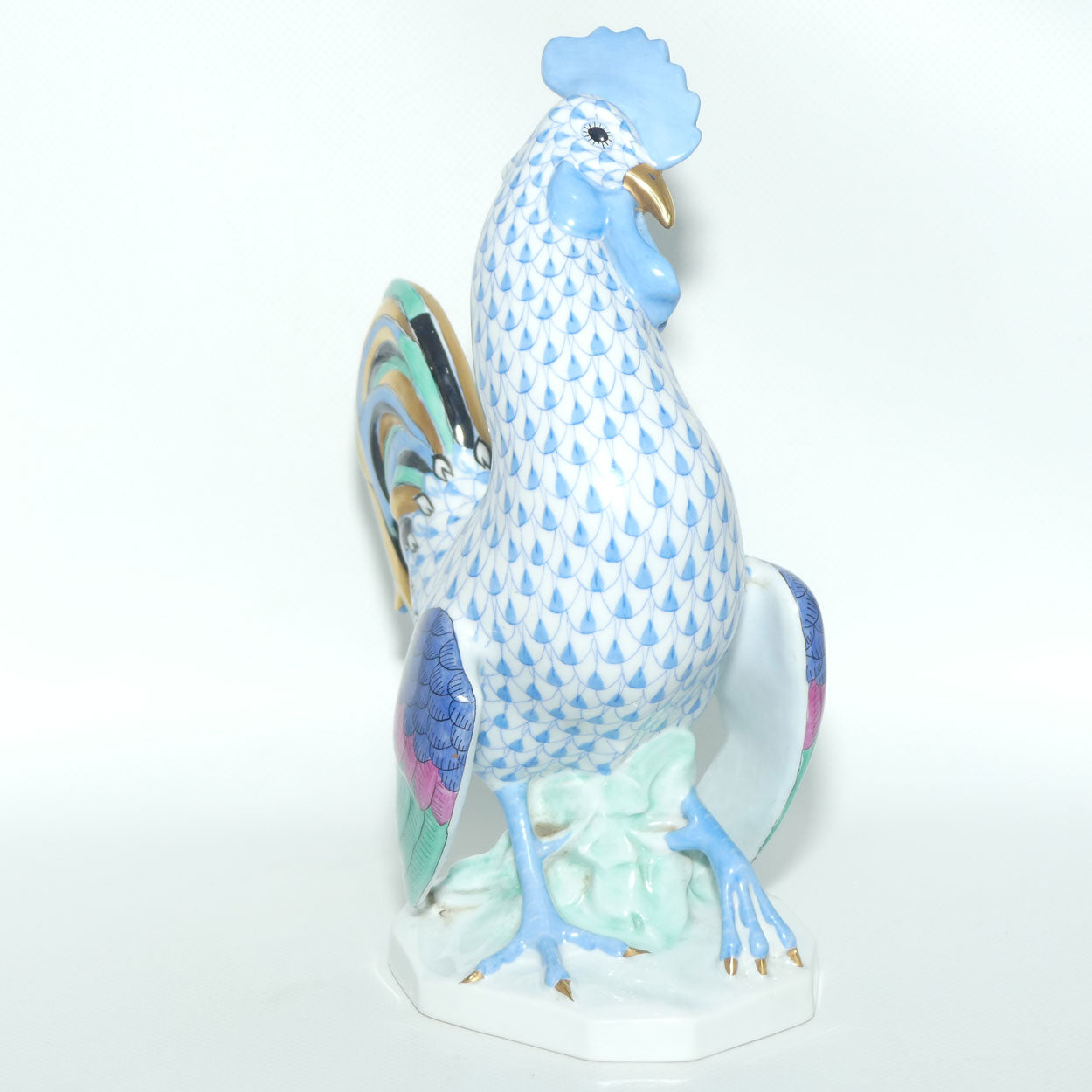Herend Hungary figure 5014 | Blue Fishnet Rooster | 23.5cm tall