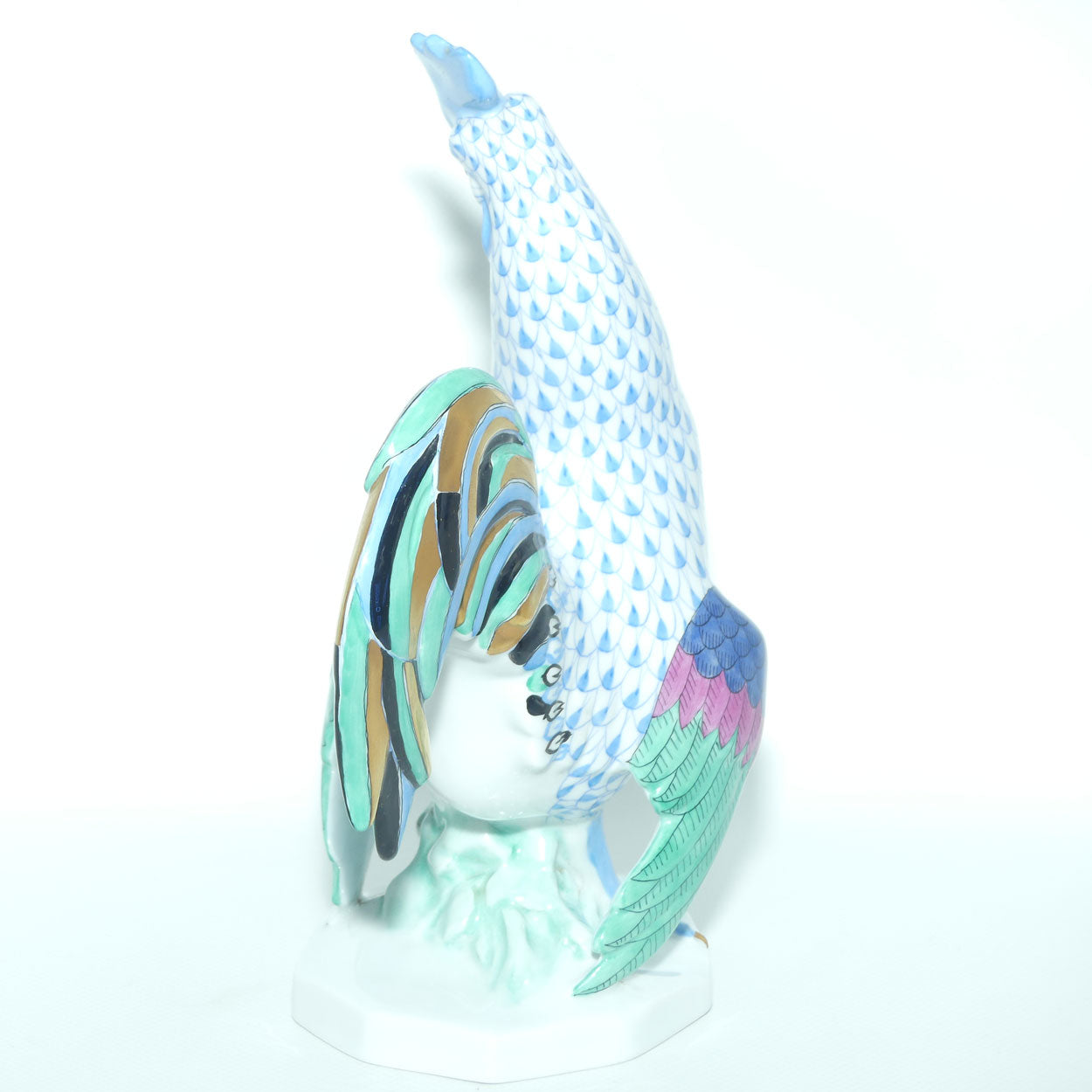 Herend Hungary figure 5014 | Blue Fishnet Rooster | 23.5cm tall