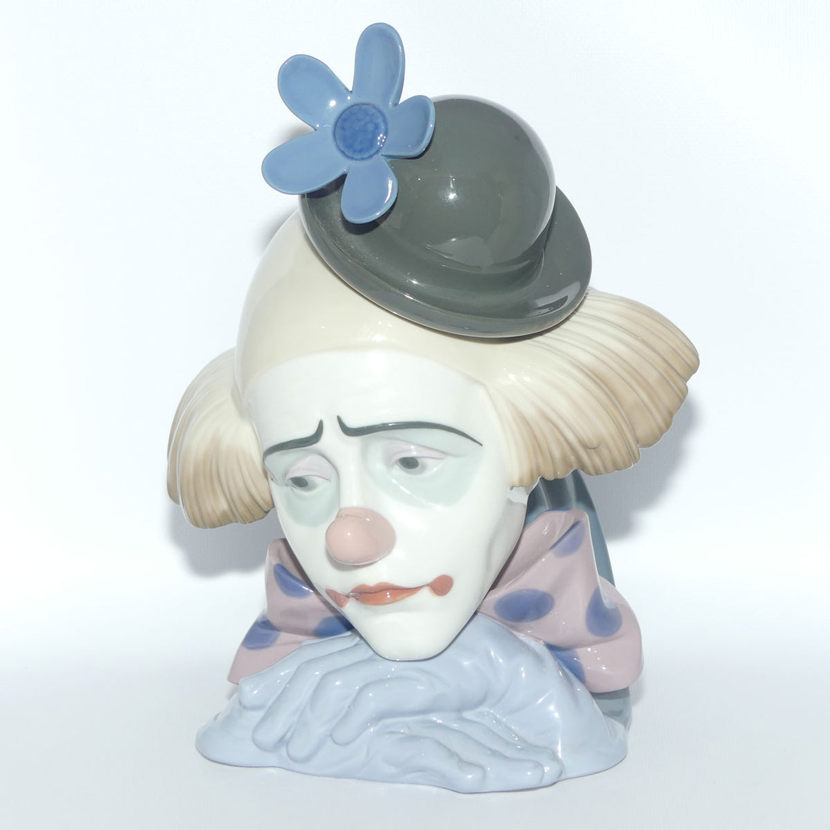 Lladro Clown's Head | Pensive Clown with Bowler Hat | #5130 | with base