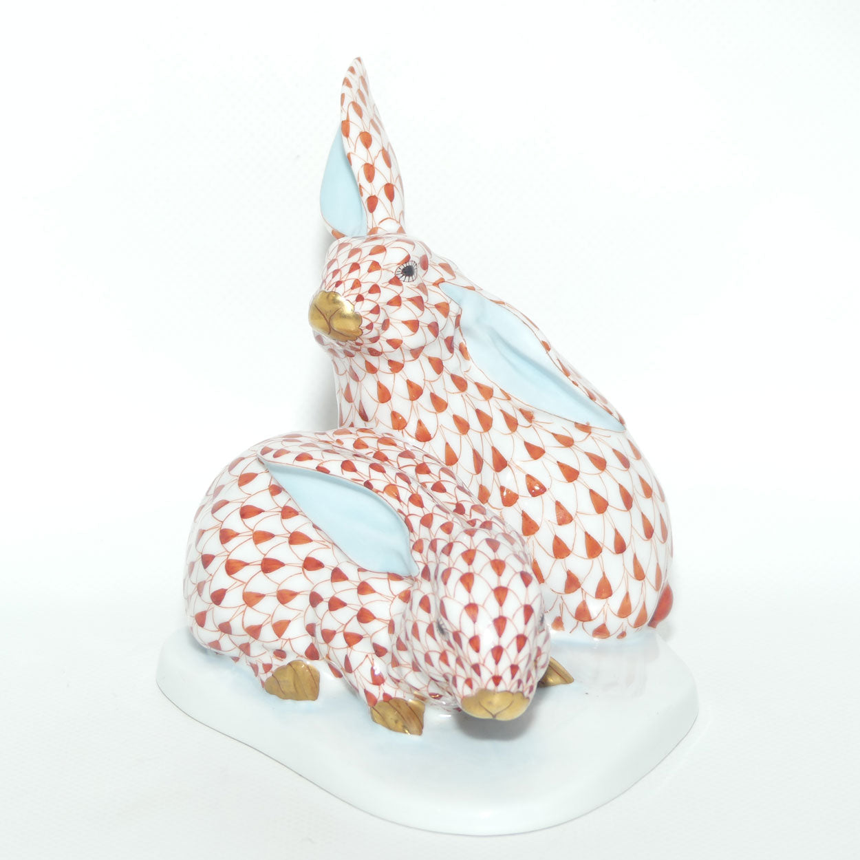 Herend Hungary figure 5332 | Red Fishnet Pair of Bunnies | 13.5cm tall