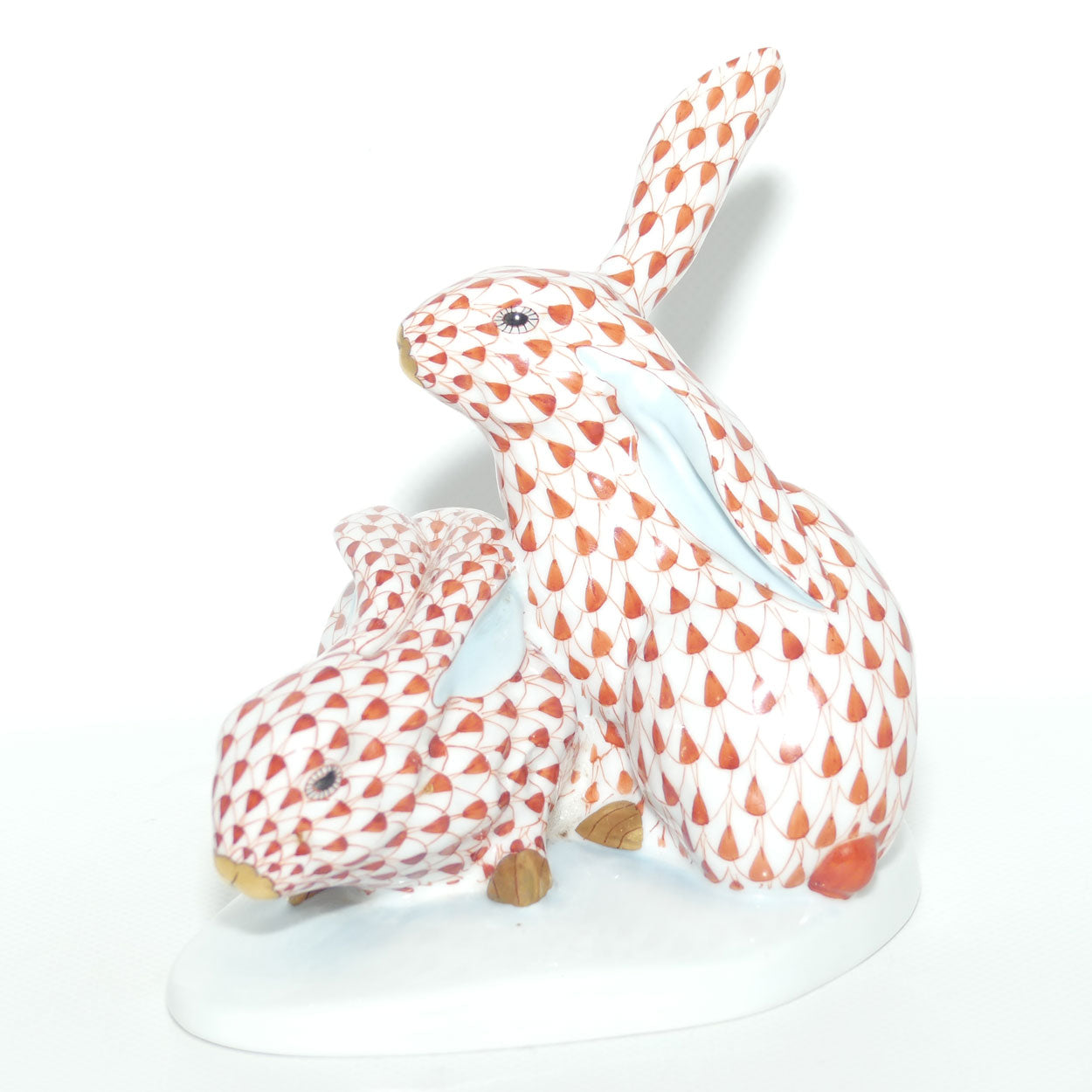 Herend Hungary figure 5332 | Red Fishnet Pair of Bunnies | 13.5cm tall