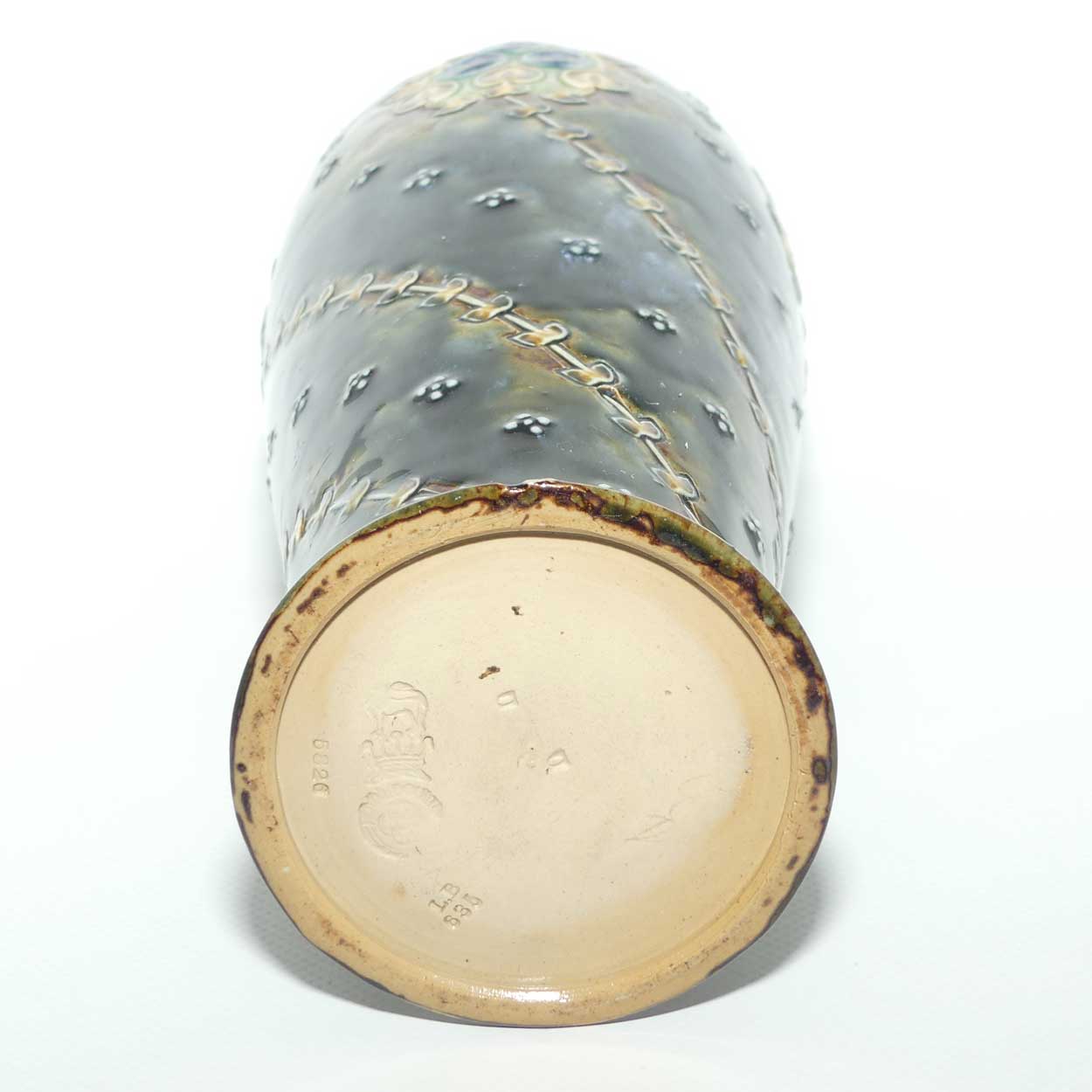 Royal Doulton Lambeth Green Blue mottled glaze Floral pattern vase | 5826 | 26cm tall
