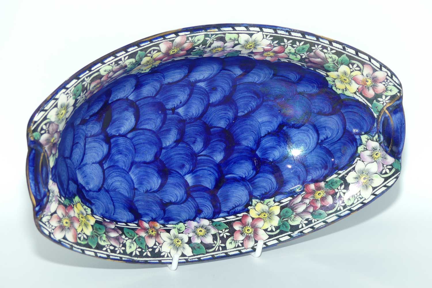 Maling Clematis pattern oval bowl | 6502 | Thumbprint Blue