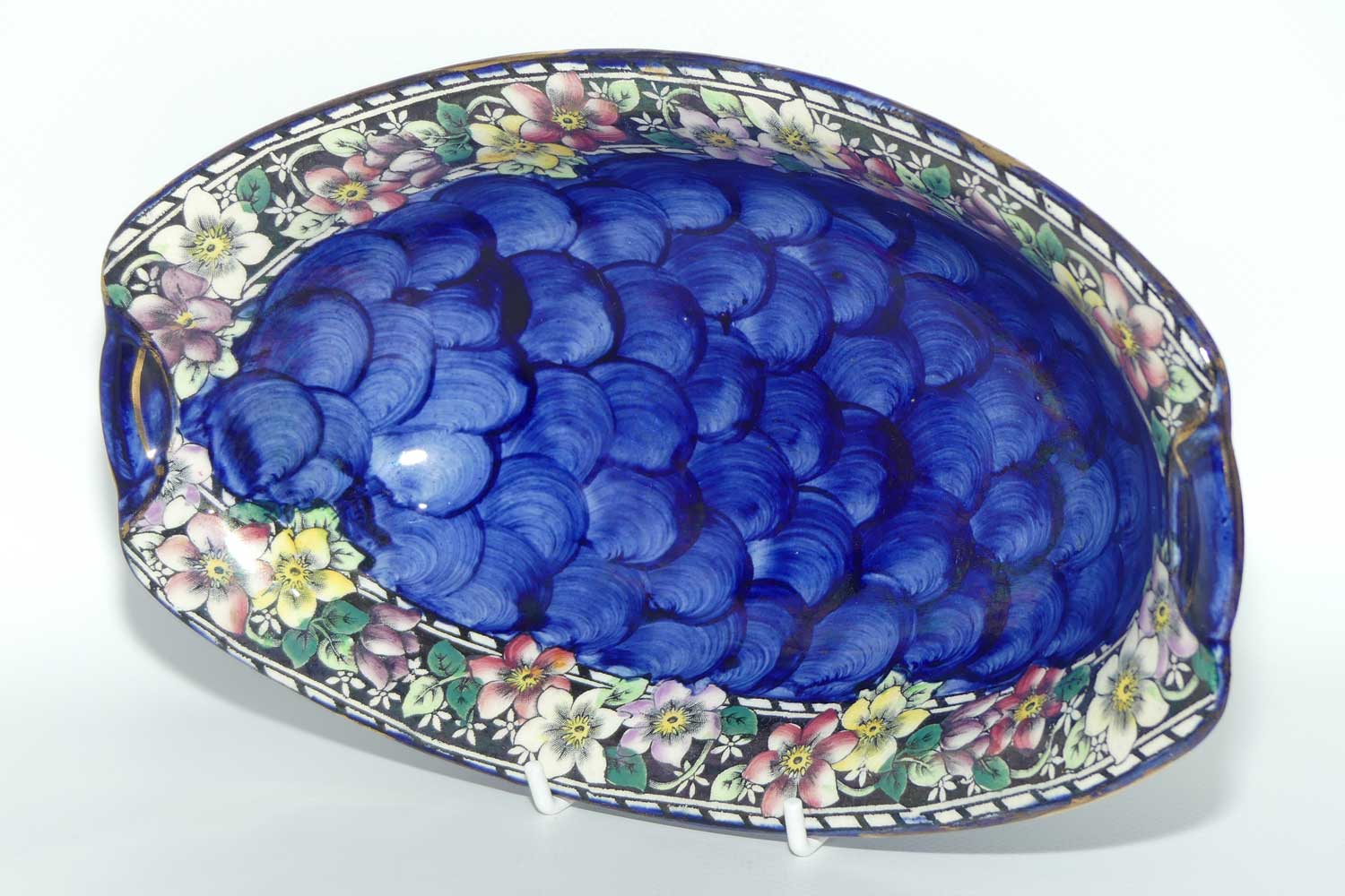 Maling Clematis pattern oval bowl | 6502 | Thumbprint Blue