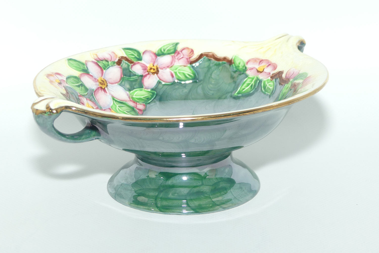 Maling Japanese Green Blossom bough handled bowl | 6593