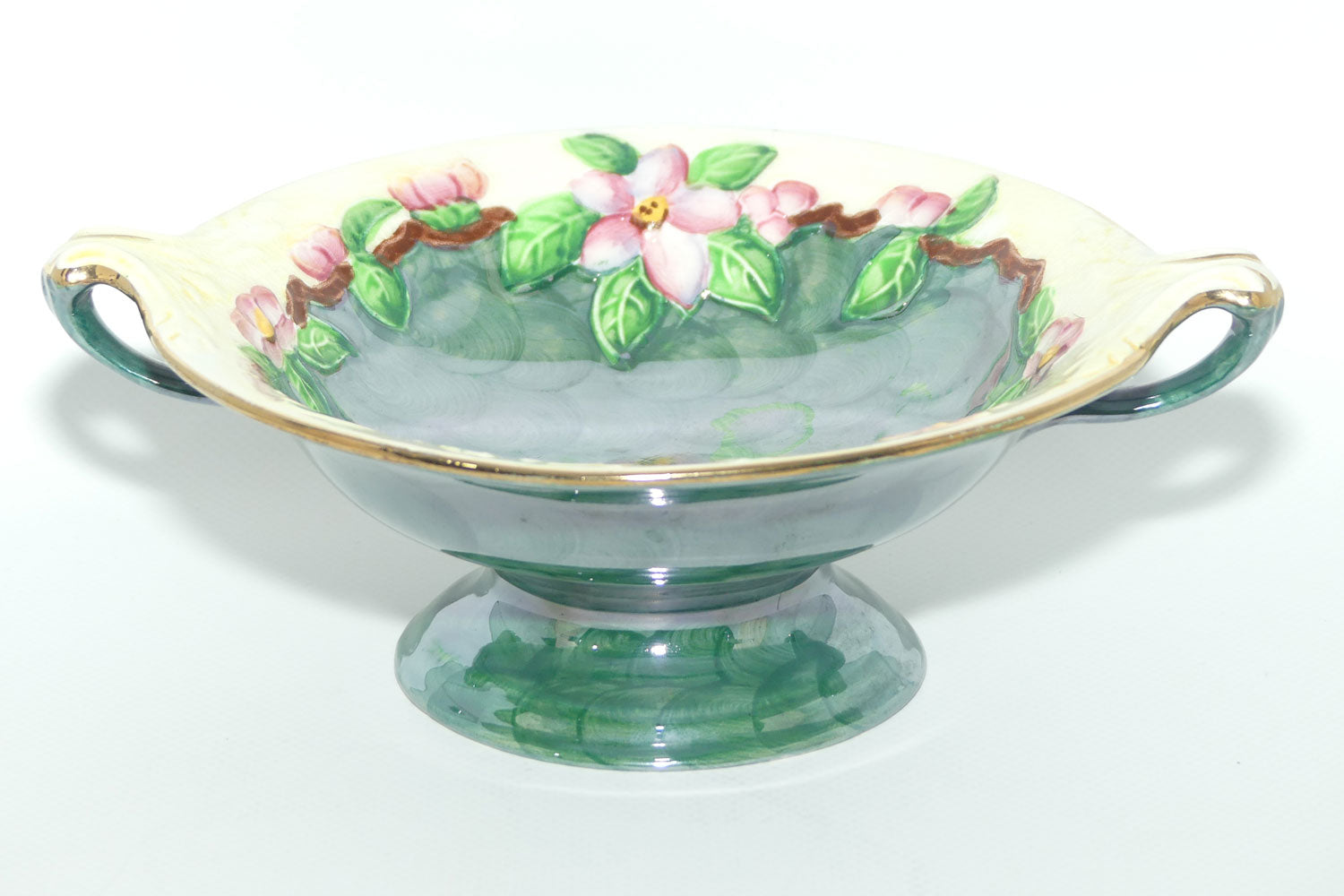 Maling Japanese Green Blossom bough handled bowl | 6593