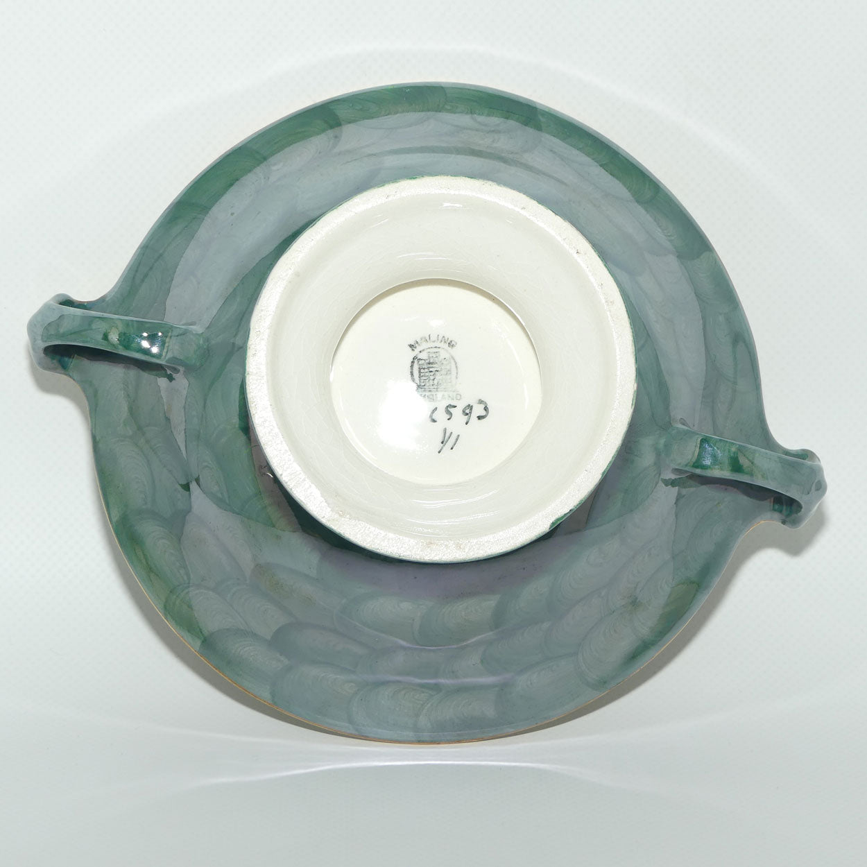 Maling Japanese Green Blossom bough handled bowl | 6593