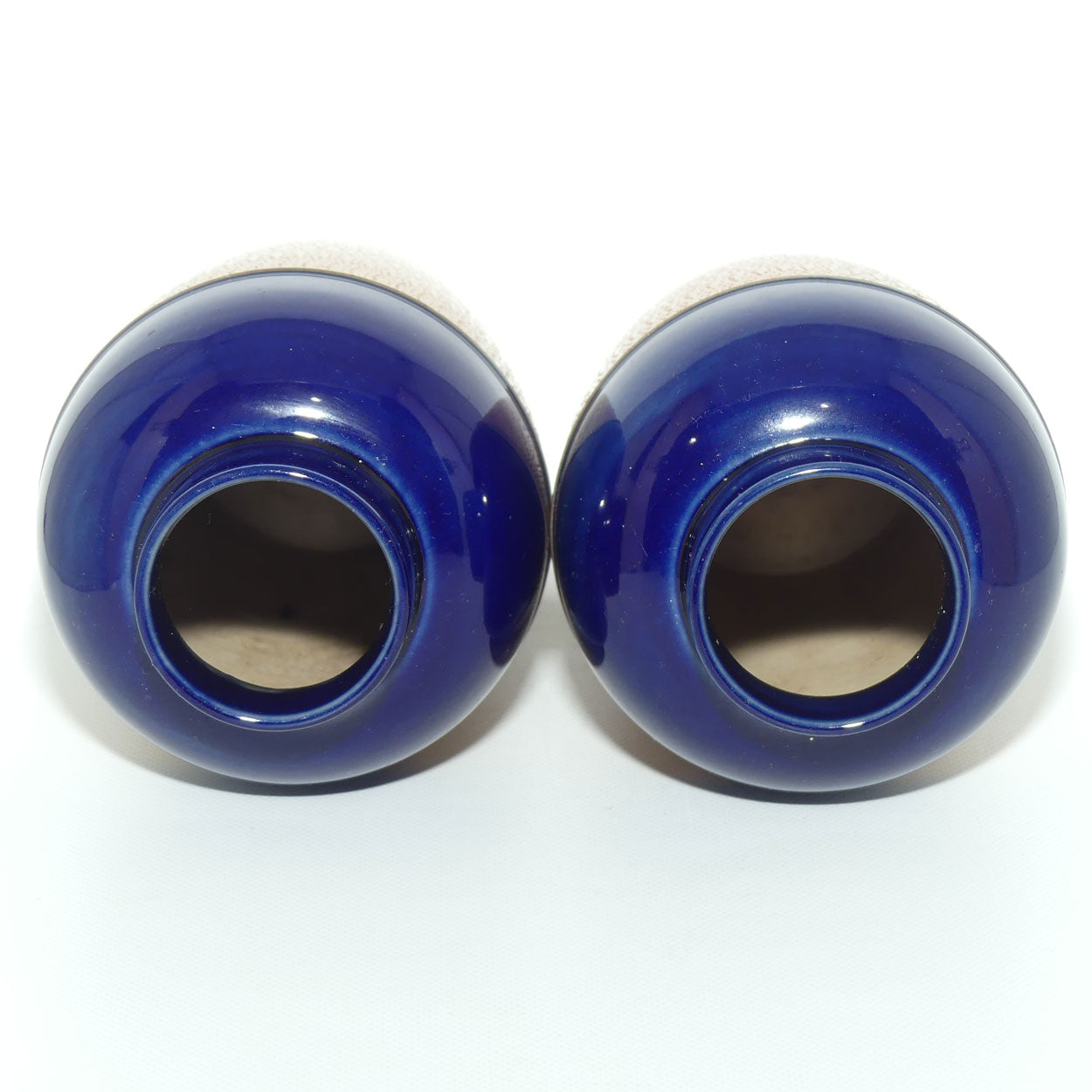 Royal Doulton pair of small stoneware vases with stippled finish | Blue tops | 7360