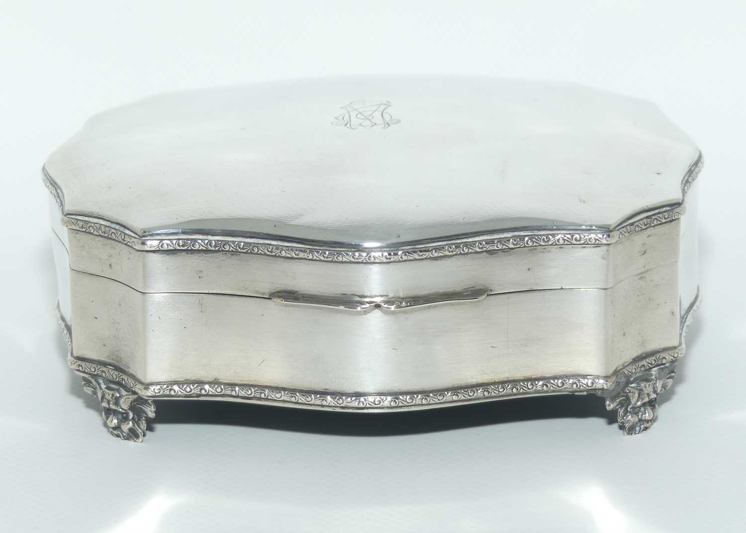 European 800 Silver serpentine shape velvet lined trinket box | Satyr feet