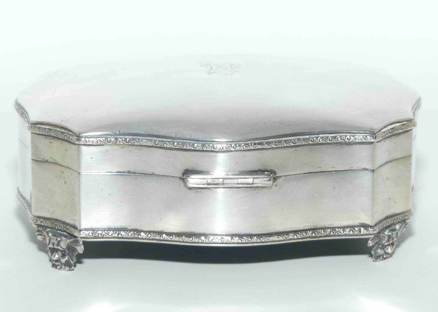 European 800 Silver serpentine shape velvet lined trinket box | Satyr feet
