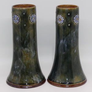 Royal Doulton Stoneware Mottled Green and Applied Flower pair of vases