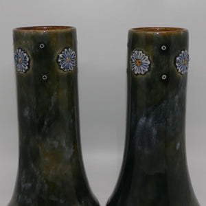 Royal Doulton Stoneware Mottled Green and Applied Flower pair of vases