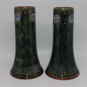 Royal Doulton Stoneware Mottled Green and Applied Flower pair of vases