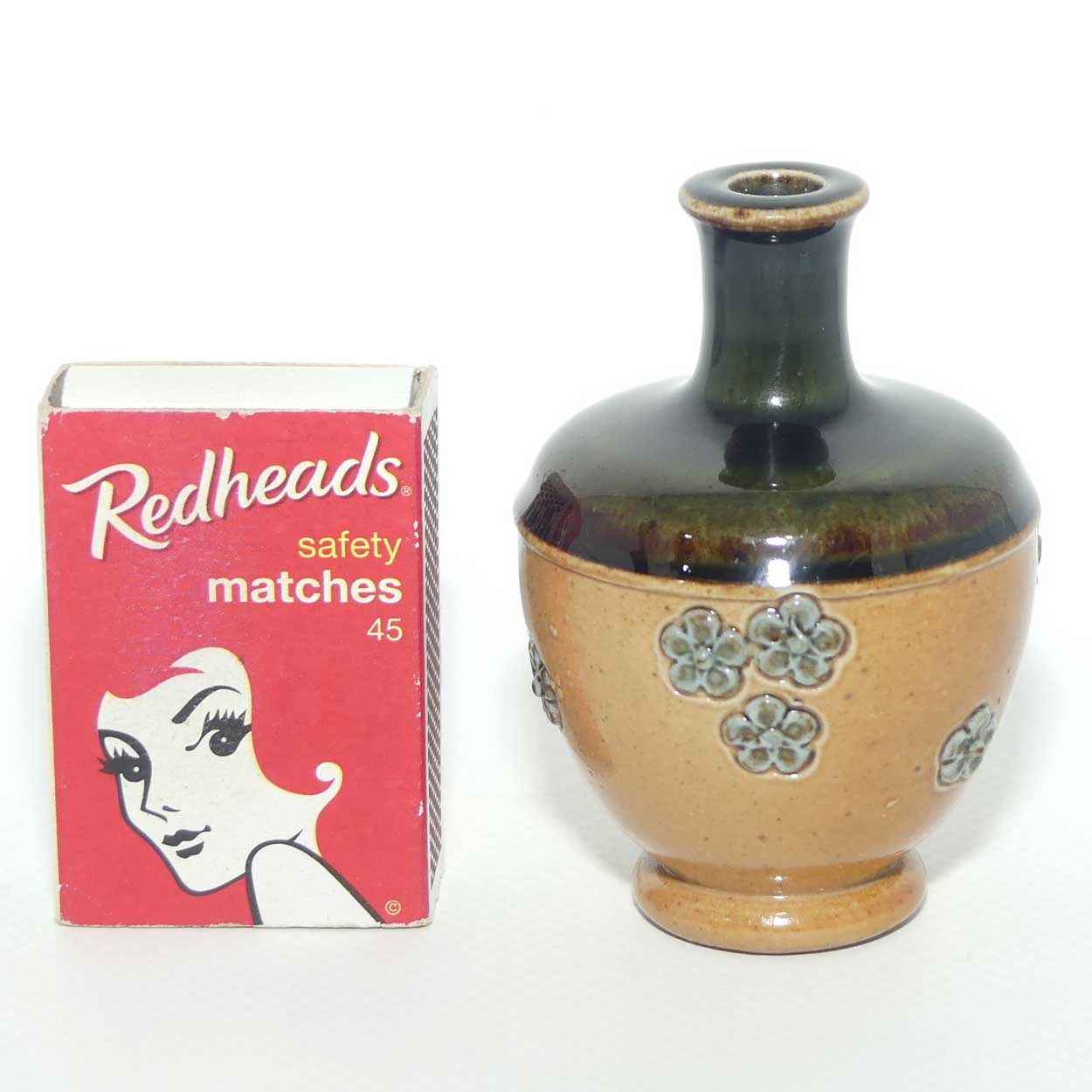 Royal Doulton Lambeth miniature vase decorated with blue flowers | Shape 8301