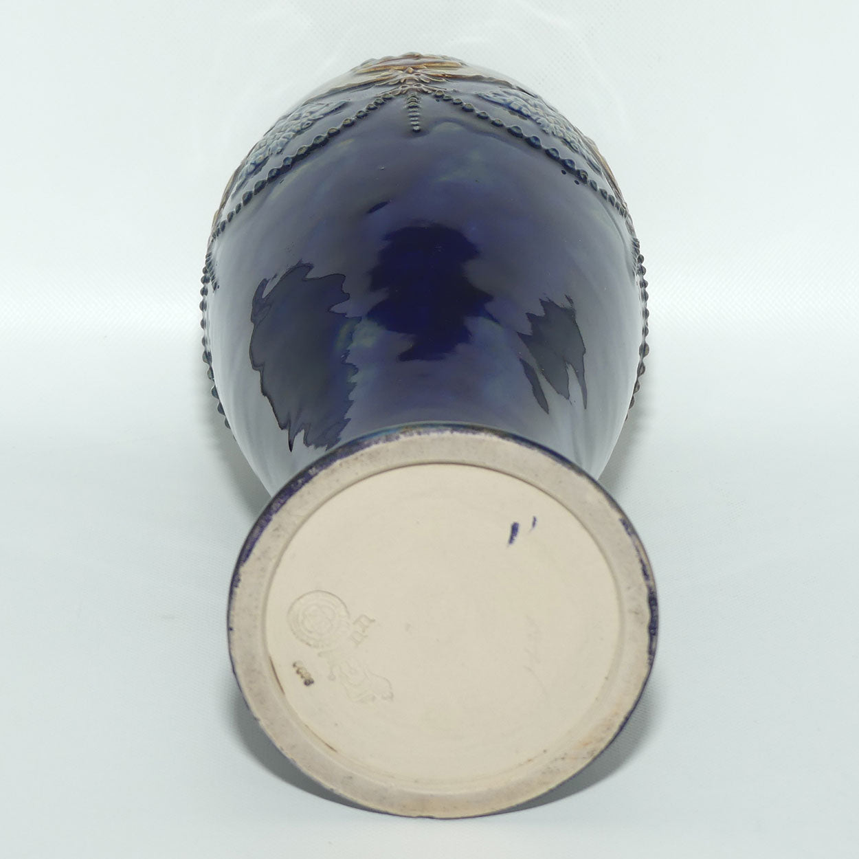 Royal Doulton stoneware vase with applied beads, foliage and urns filled with fruit | stamped 8669